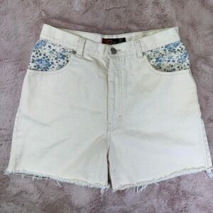 Vintage Sasson high waist denim cutoff shorts in cream cotton denim